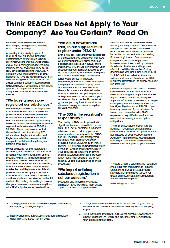 Think REACH Does Not Apply to Your Company? Are You Certain?